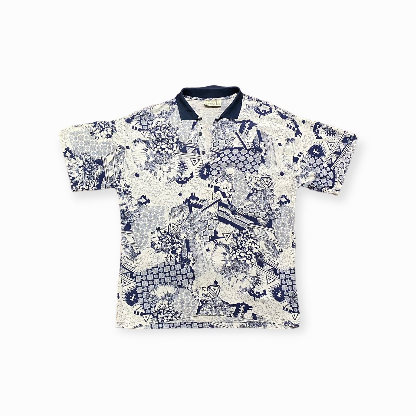 90s Tim Price Poloshirt Blau/Weiß M