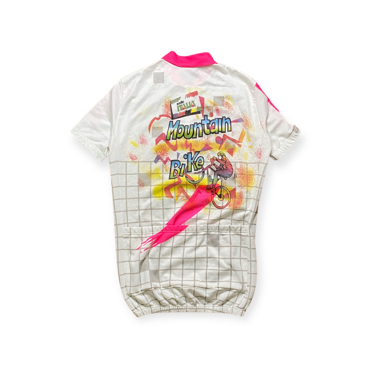 90s Radsport T-Shirt Polyester Weiß/Bunt S