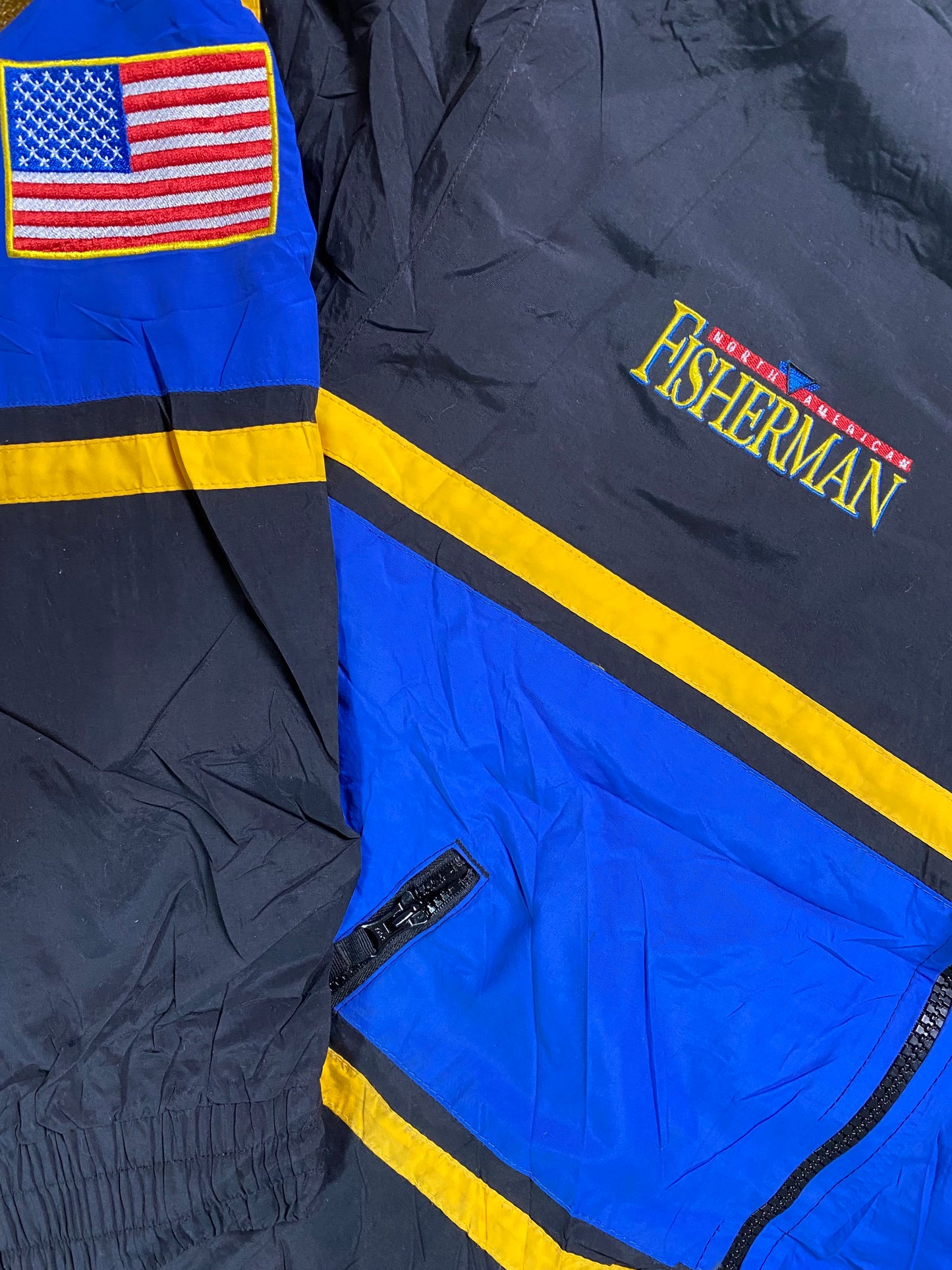 90s North American Outdoors Fishing Jacket Nylon Black/Blue L