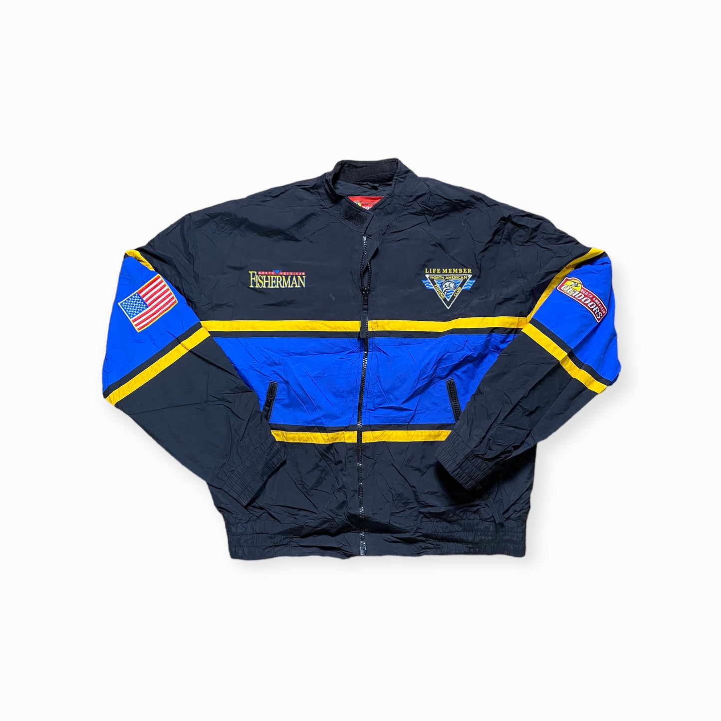 90s North American Outdoors Fishing Jacket Nylon Black/Blue L