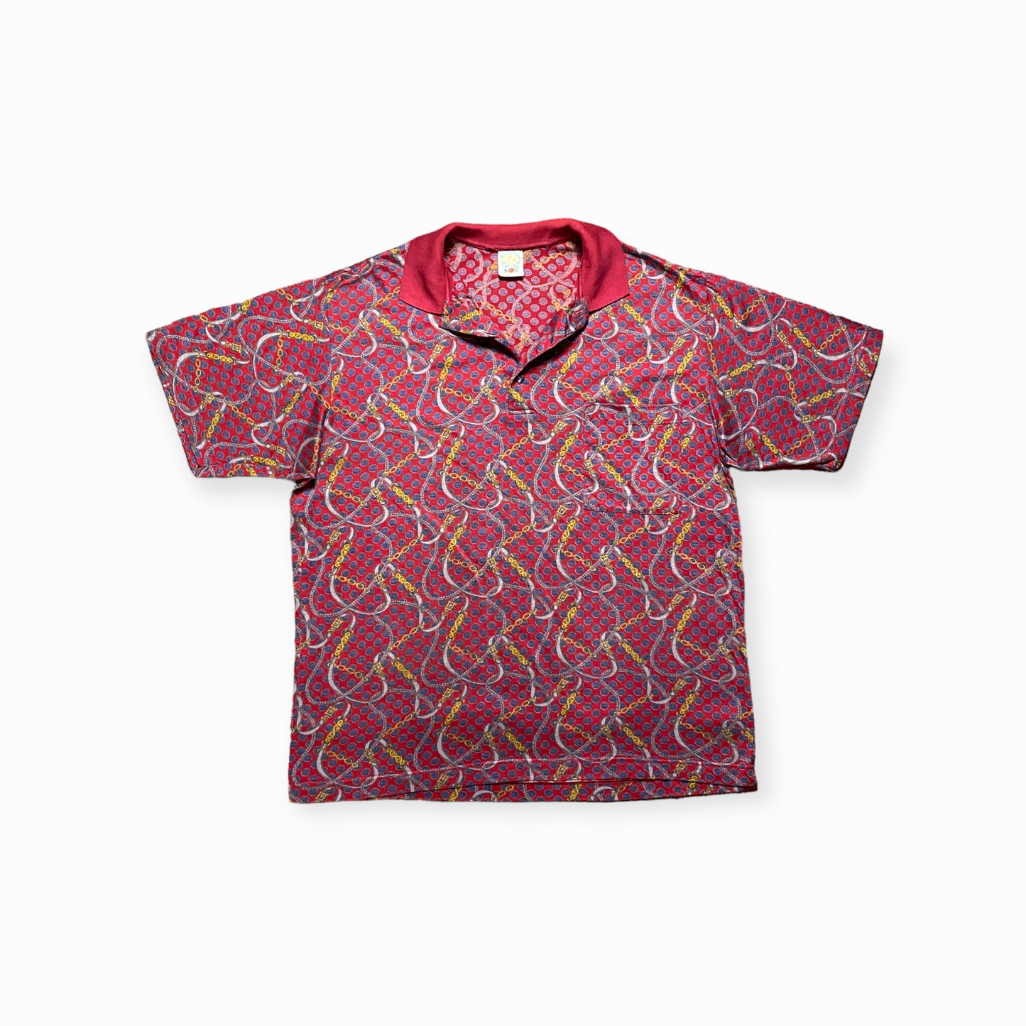 90s MOG Poloshirt Baumwolle Rot/Blau L