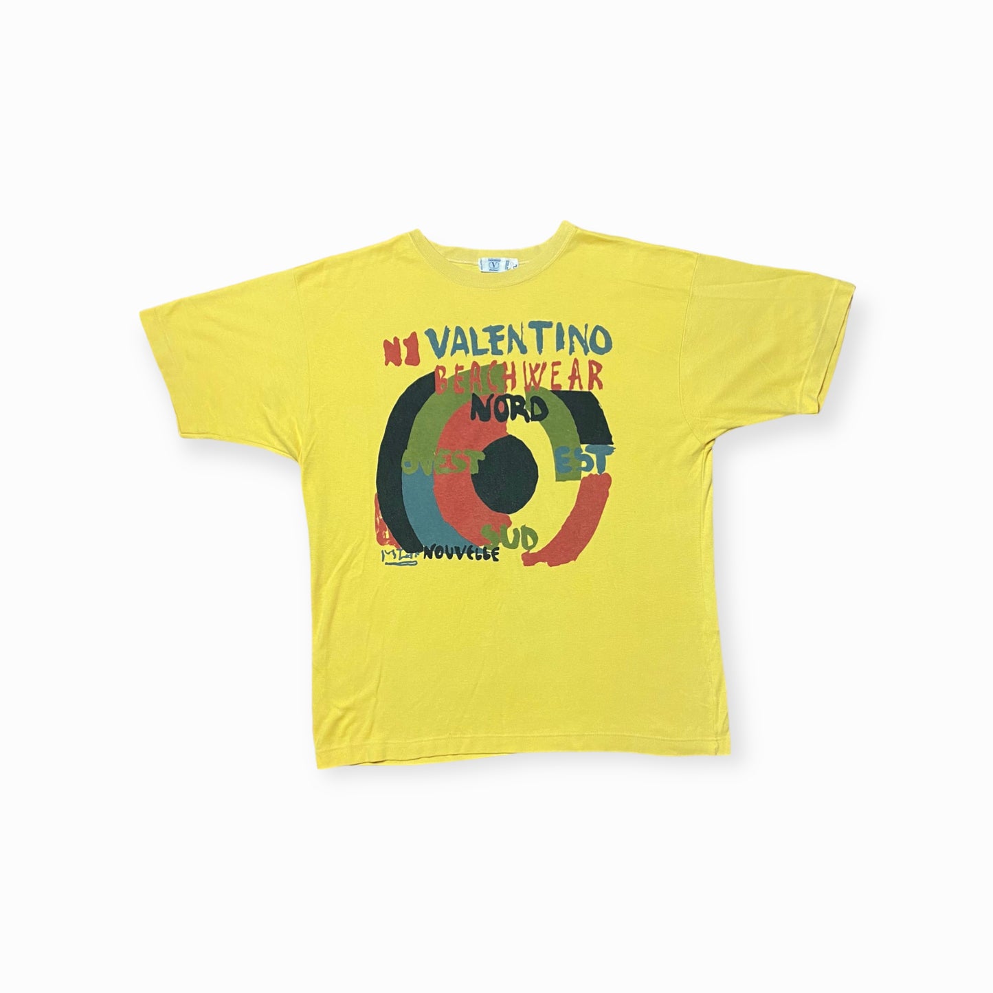 90s Valentino Beachwear T-Shirt Cotton Yellow/Colorful L