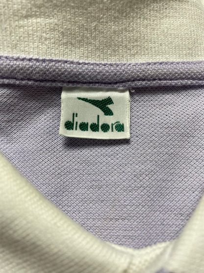 90s Diadora Poloshirt Baumwolle Lila/Weiß M