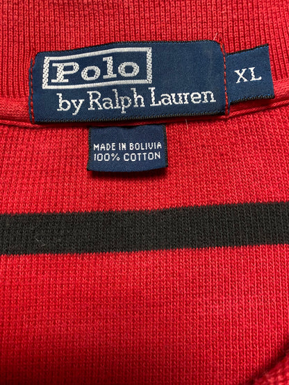 90s Polo Ralph Lauren Poloshirt Baumwolle Schwarz/Rot Gestreift XL