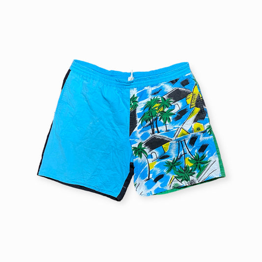 90s Surfing Badehose Baumwolle Blau/Grün L