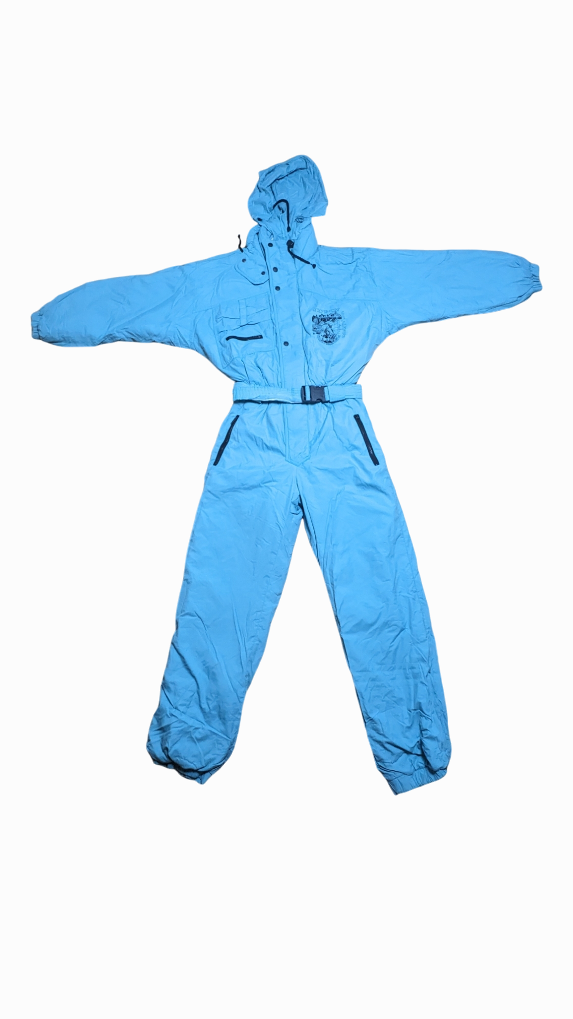 90s Brugi Winter Skianzug Nylon Hellblau/Türkis M