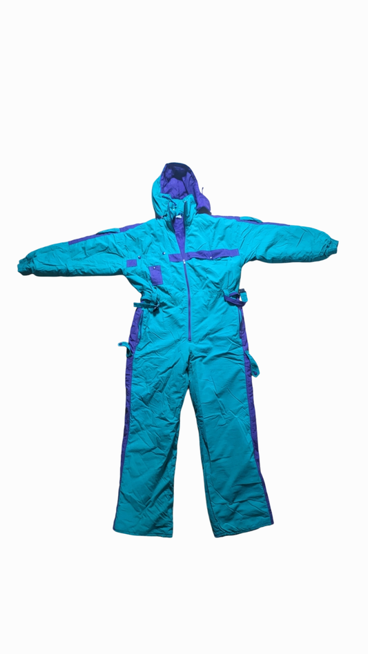 90s Winter Skianzug Nylon Grün/Lila XL