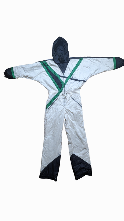 90s Sacse Winter Ski Suit White/Green M