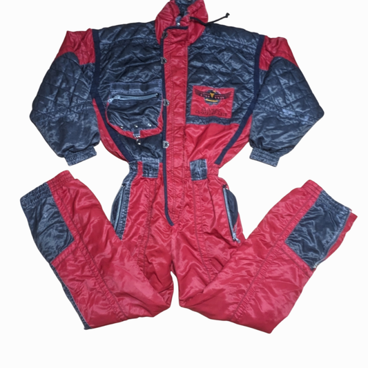 90s Luhta Sport Winter Skianzug Nylon Rot/Schwarz M