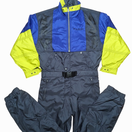 90s Elho Winter Skianzug Schwarz/Marineblau L