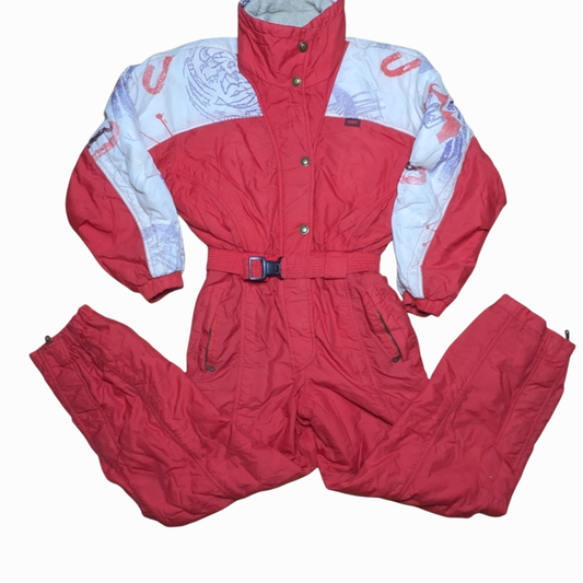 90s Sorry Winter Skianzug Nylon Rot/Weiß M