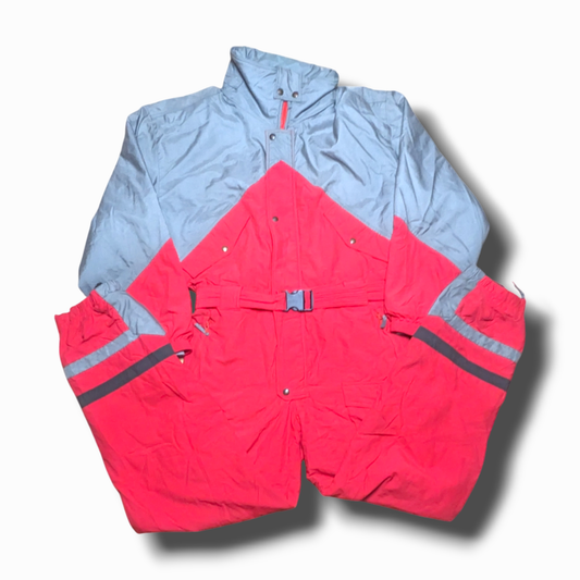 90s Marlboro Winter Skianzug Nylon Rot/Grau L