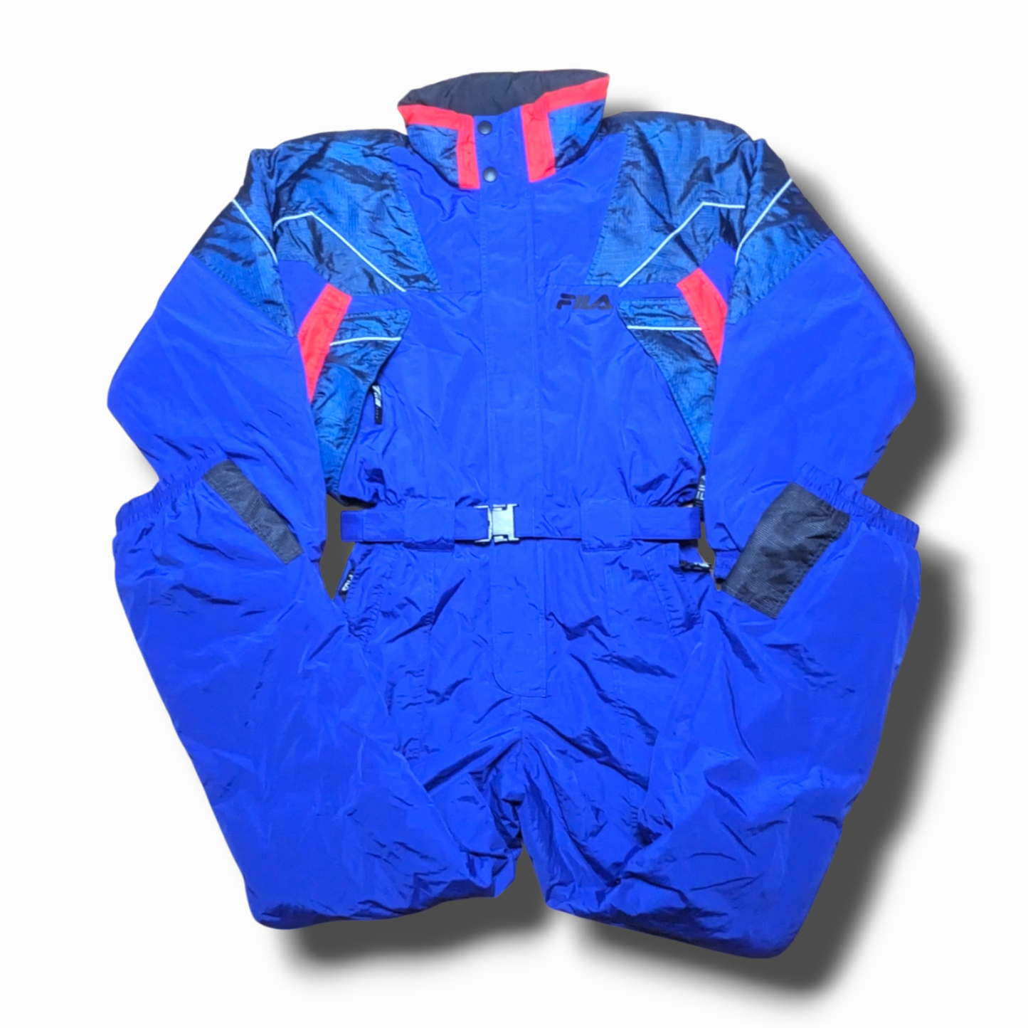 90s Fila Winter Skianzug Nylon Marineblau/Rot M