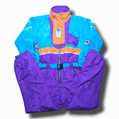 90s Snow Bird Winter Skianzug Lila/Türkis M