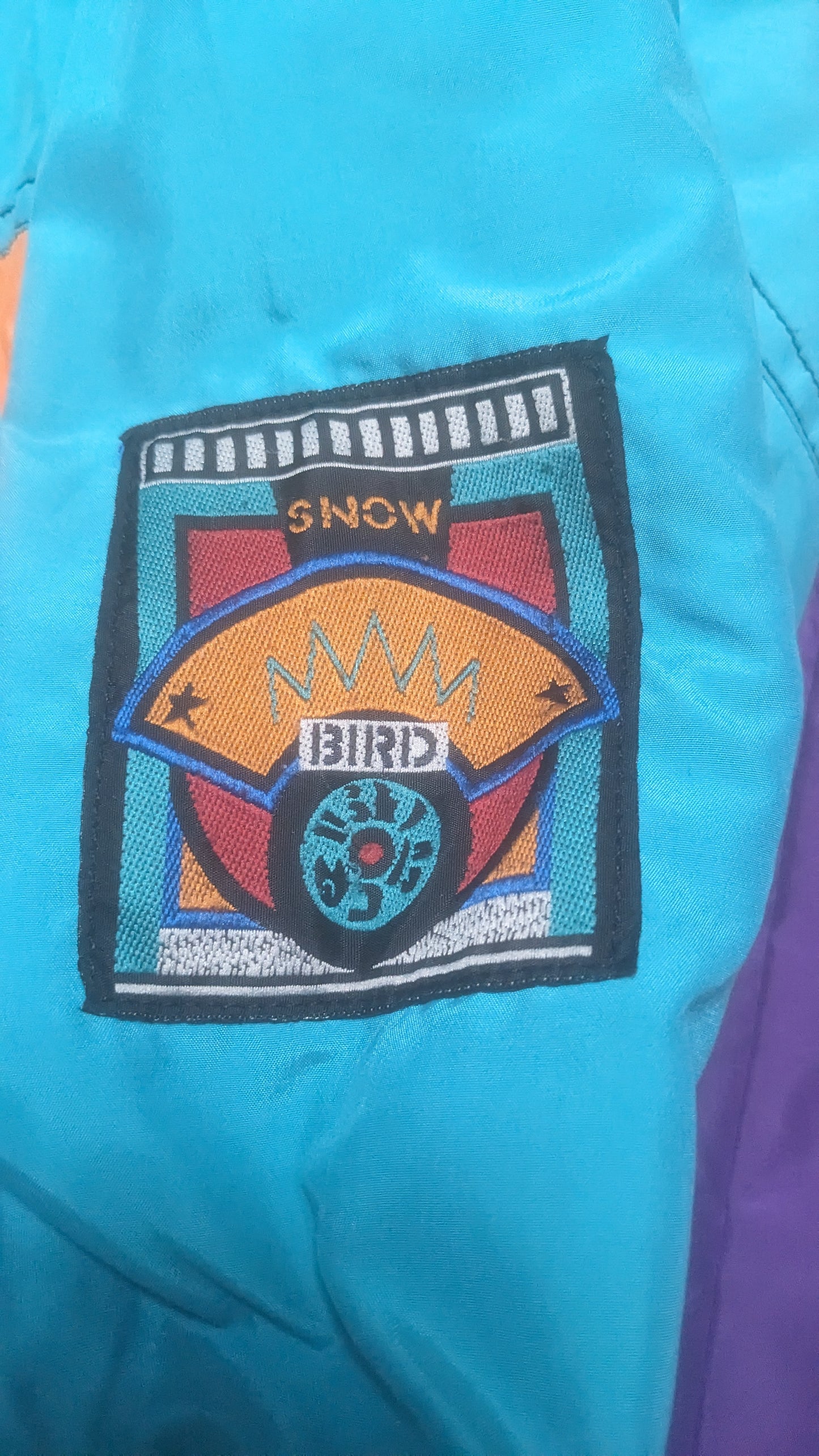 90s Snow Bird Winter Skianzug Lila/Türkis M