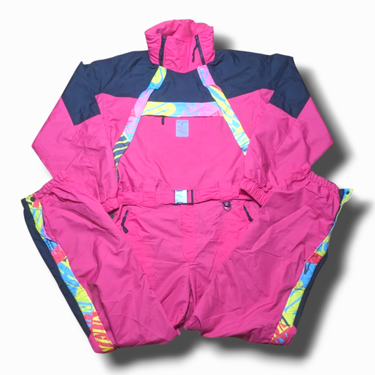 y2k High Trend Winter Skianzug Nylon Pink/Schwarz L