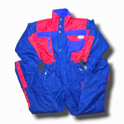 90s Norway Winter Skianzug Marineblau/Rot M