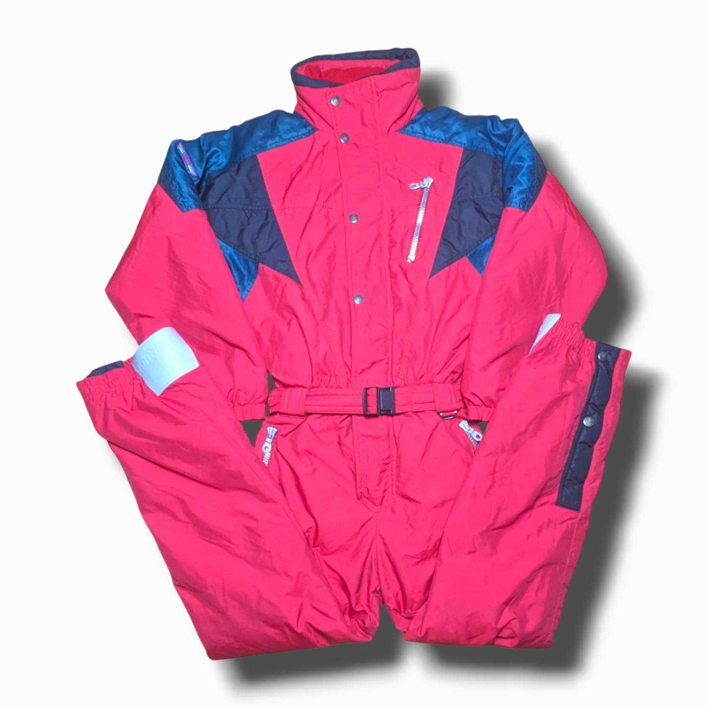 90s Brugi Winter Skianzug Nylon Rot/Schwarz S