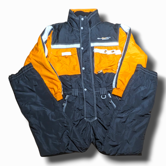 90s Winter Skianzug Nylon Schwarz/Orange M