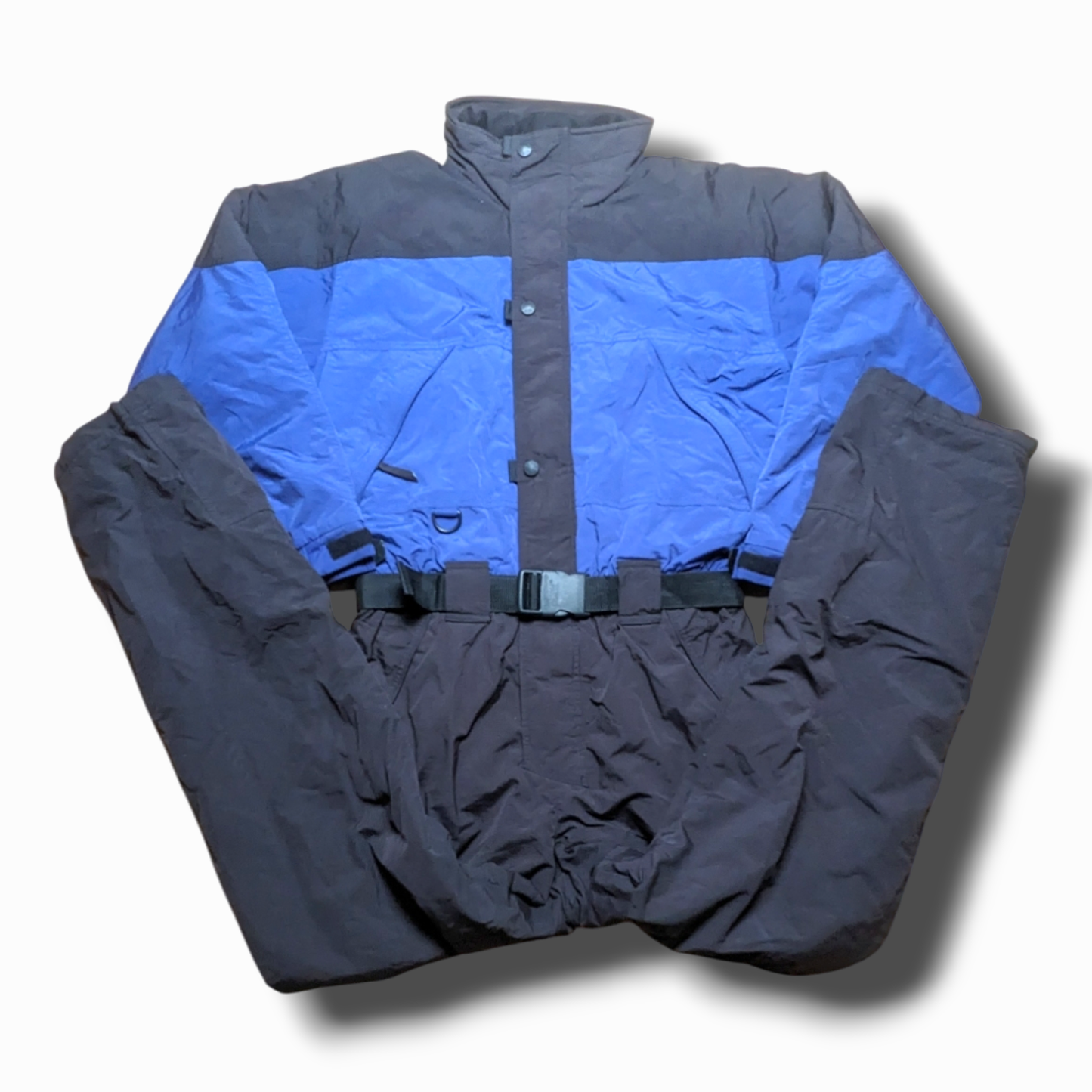 90s Etirel Winter Skianzug Nylon Blau/Schwarz L