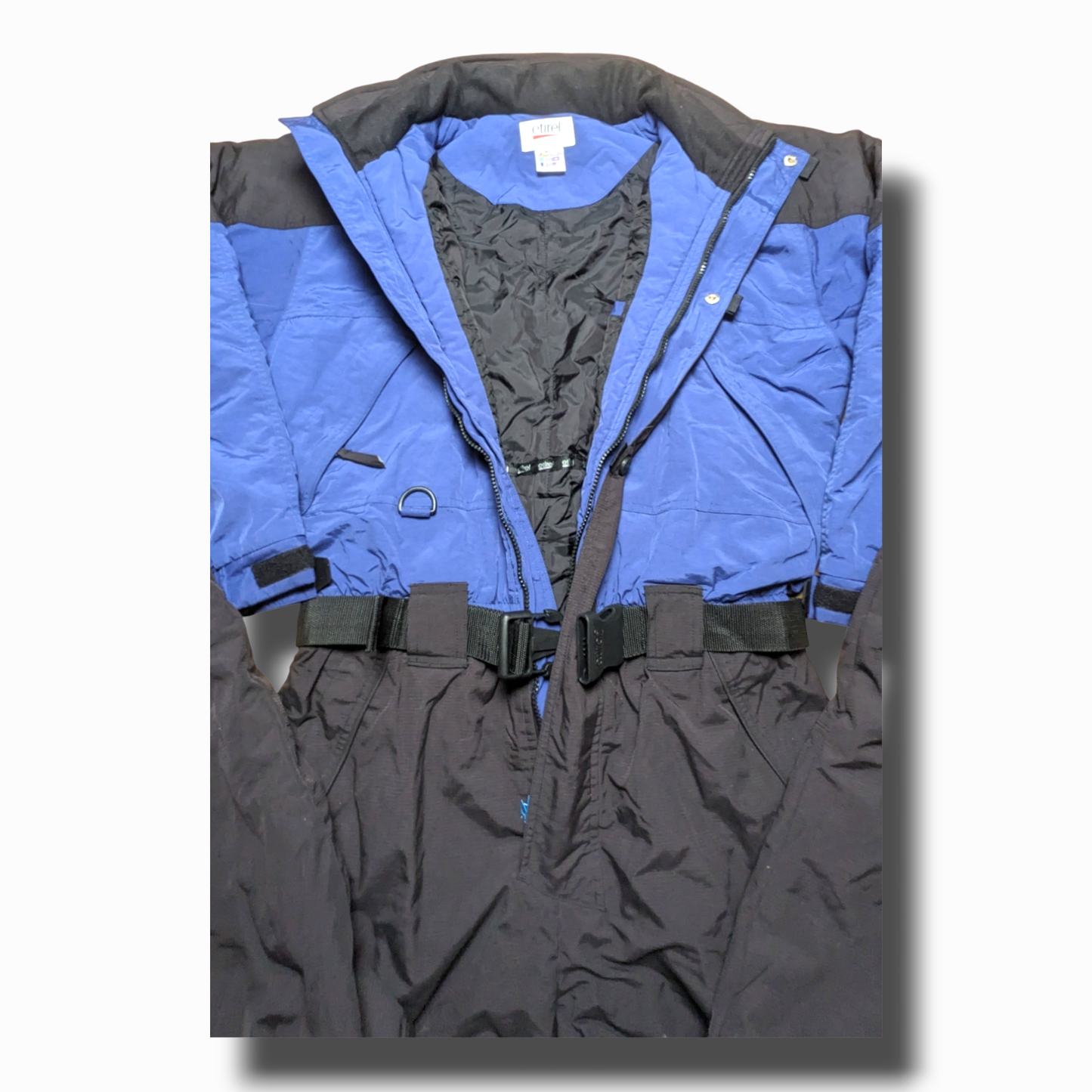 90s Etirel Winter Skianzug Nylon Blau/Schwarz L