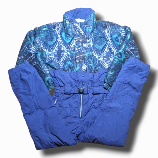 90s Sorry Winter Skianzug Nylon Marineblau/Weiß S