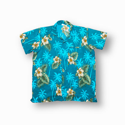 90s King Kameha Hemd Polyester Grün/Braun XL