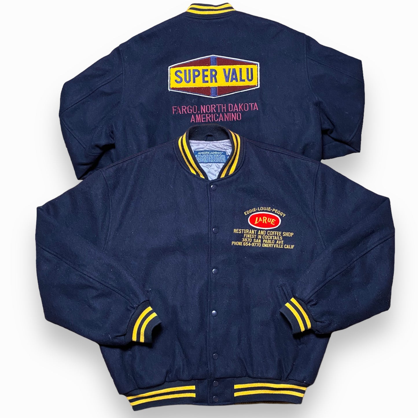 90s Americanino Varsity Jacket Wool Blue/Yellow XL