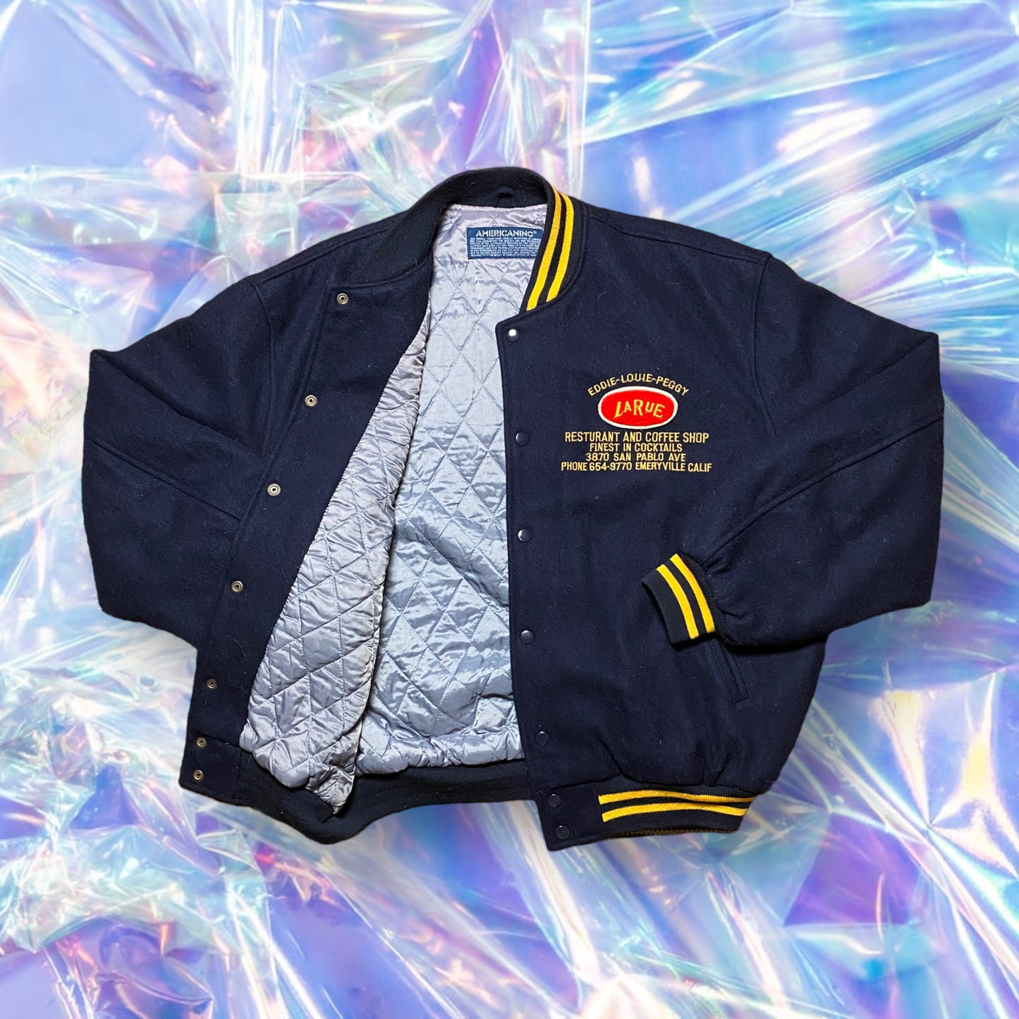 90s Americanino Varsity Jacket Wool Blue/Yellow XL